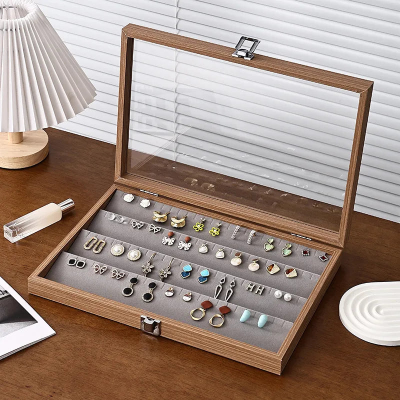 Large Capacity Rosewood Jewelry Storage Box Ring Earring Necklace Bracelet Solid Wood Display Case Anti-Oxidation Accessories