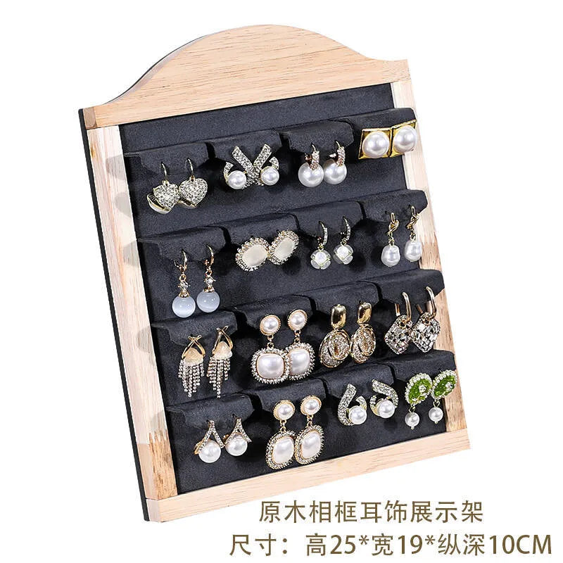 Elegant Velvet Stand Earring Display Ring Holder Luxury Jewelry Accessories Organizer Vertical Style Wooden Material Premium Feel