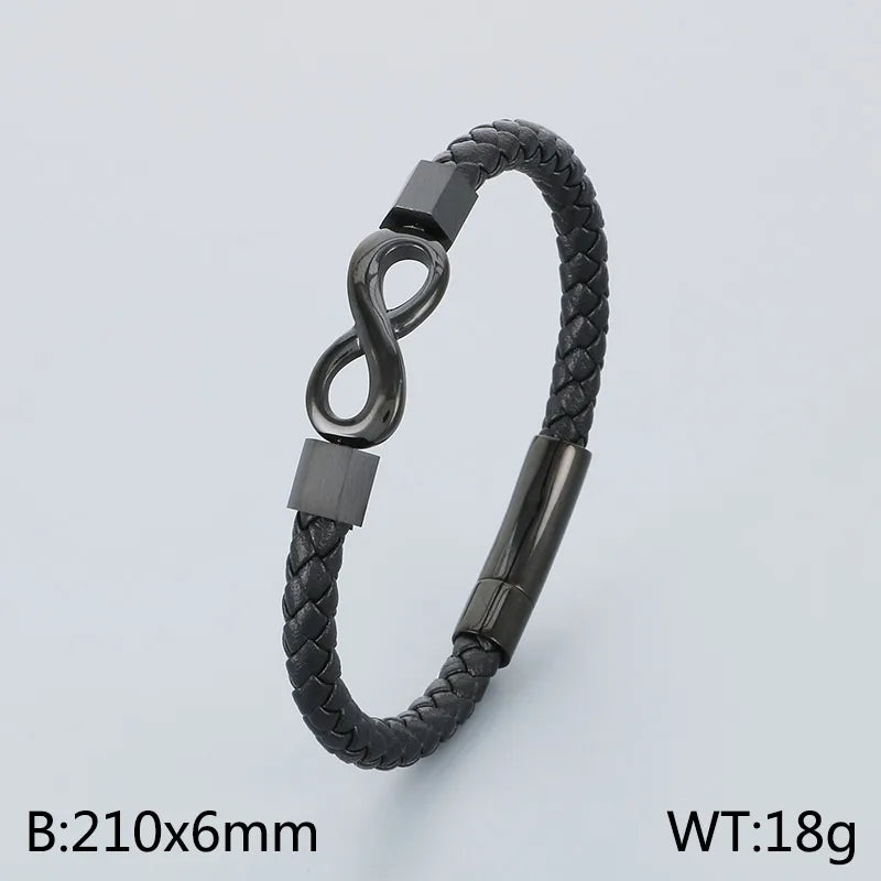 Business Simple Style Infinity 304 Stainless Steel Leather 18K Gold Plated Men's Bangle