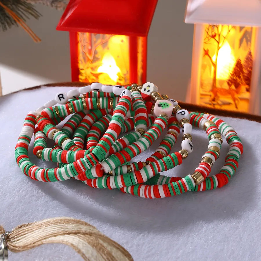 Sweet Christmas Tree Santa Claus Letter soft clay Beaded Bracelets Christmas Wholesale