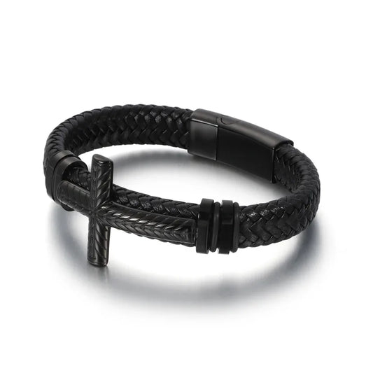 1 piece fashion cross cowhide titanium steel plating men's bangle