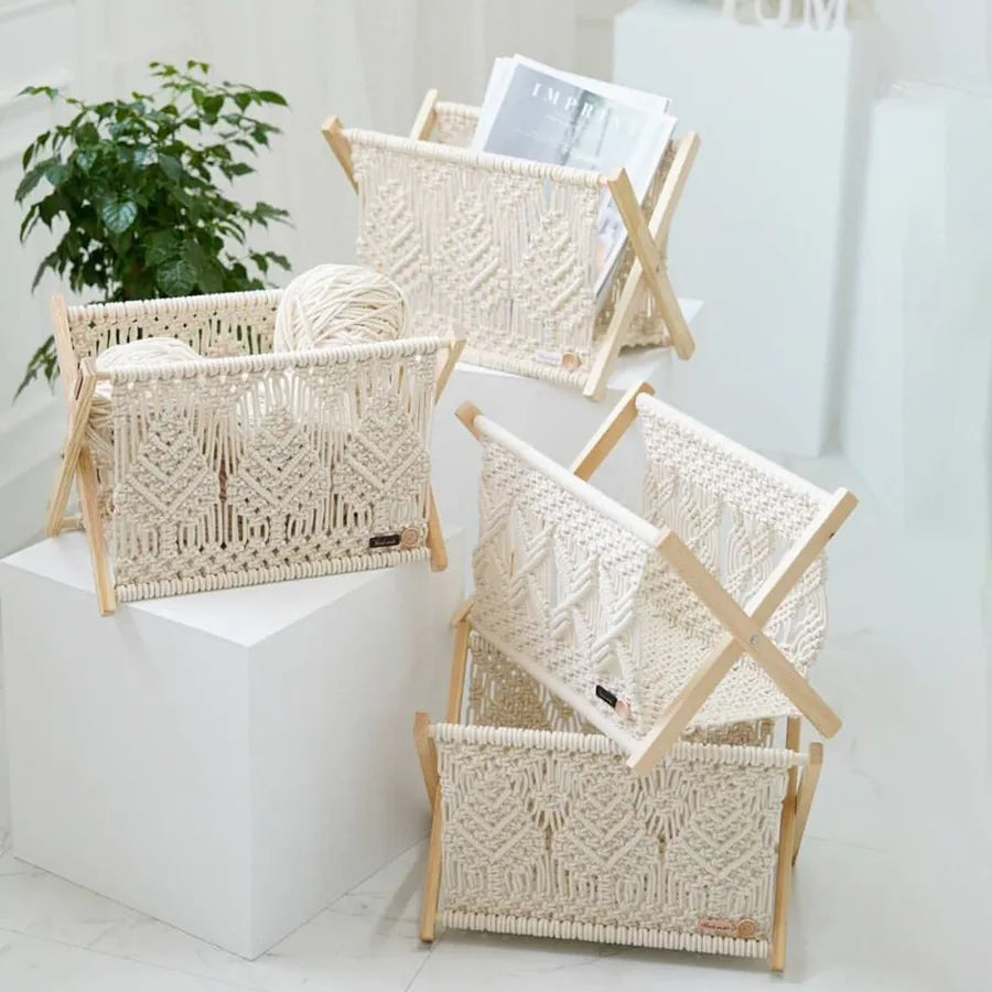 New Nordic Cotton Rope Braided Storage Rack Magazine Rack Creative Desktop Book and Newspaper Rack Floor Storage Rack Photo Props