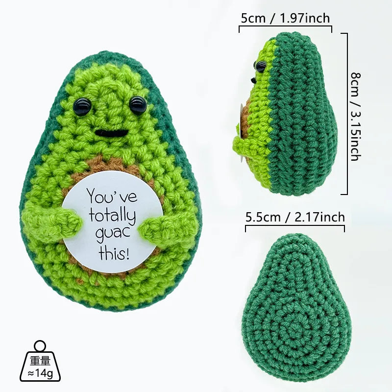 Hand Knitted Avocado Doll Finished Product Yarn Woven Motivational Card Desktop Decoration Toy Plush Material Gift