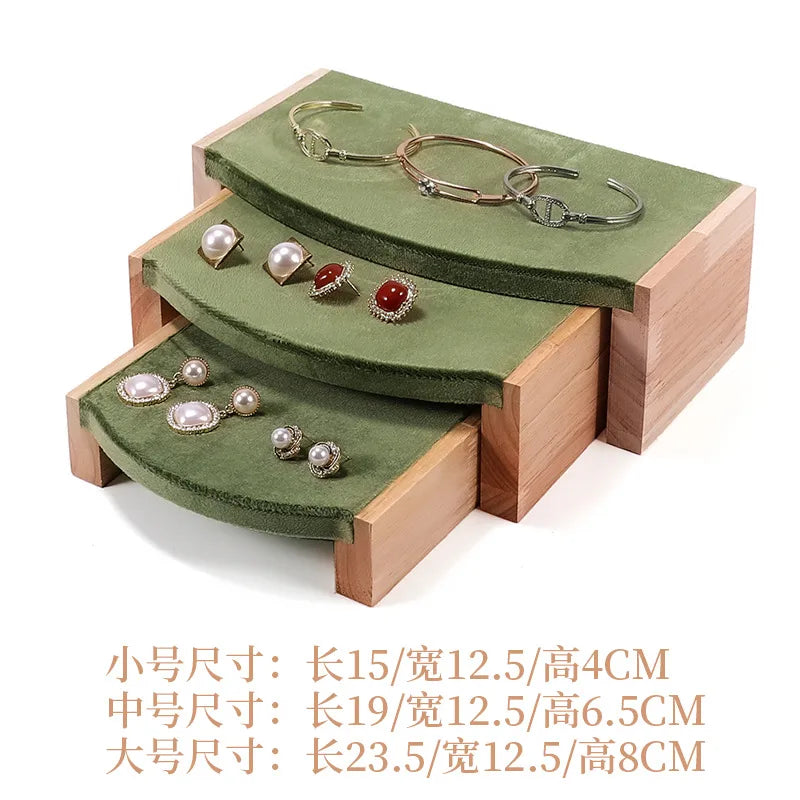 Solid Wood Jewelry Display Stand Tea Table Bracelet Necklace Stool Ornament Rack Three Piece Set Academic Style Crafted