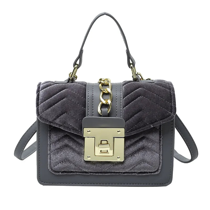 Women's Small velvet Solid Color Elegant Square Lock clasp Square Bag