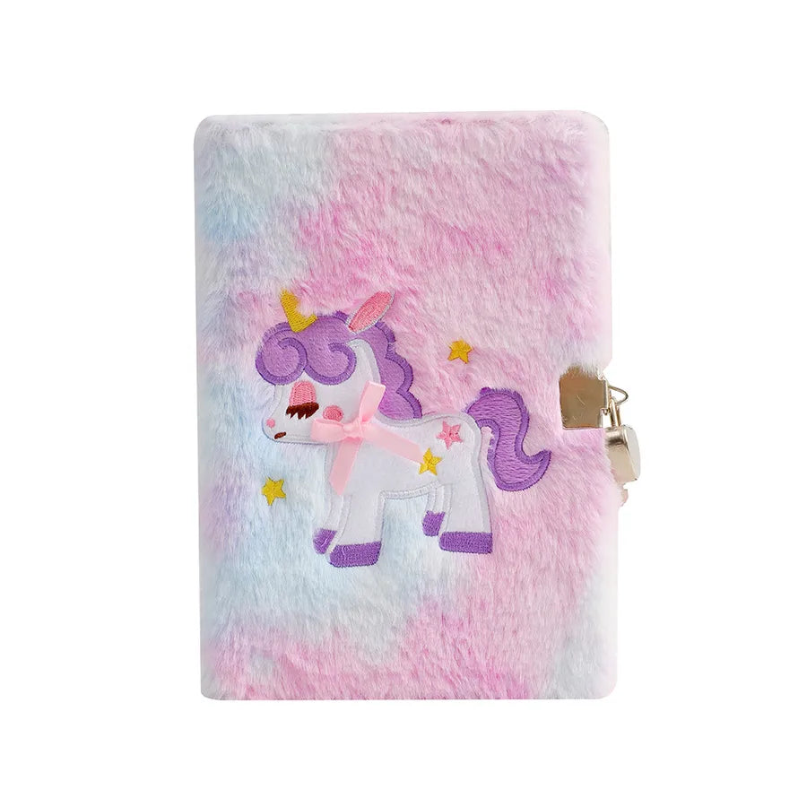 Cute A5 Cartoon Plush Notebook With Lock For Students Writing Diary Book Lovely Girl Colorful Tied Dye Soft Toy Journal