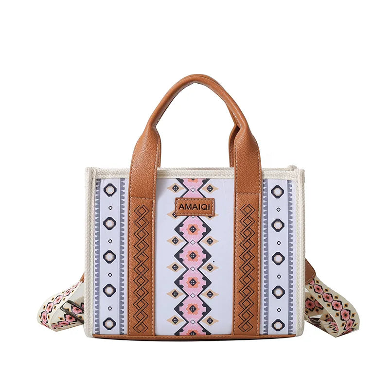 Women's Pu Leather Printing Ethnic Style Streetwear Square Zipper Shoulder Bag Handbag