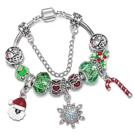 Christmas Style Snowflake Pendant Crystal Facet Bead Suitable For European Dangle Charm Bracelet Silver Color Women's Jewelry