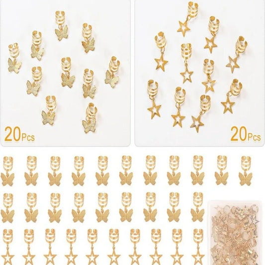 40 Pieces DIY Dreadlocks Wig Ornament Accessories Suit, Spring Butterfly XINGX Pendant Hair Ring, Suitable for Handmade Dreadlocks