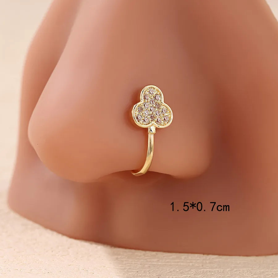 1 Piece Nose Rings & Studs Cute Wedding Pastoral Animal Bow And Arrow Heart Shape Copper Brass Plating Zircon 18K Gold Plated Nasal splint Nose Ring