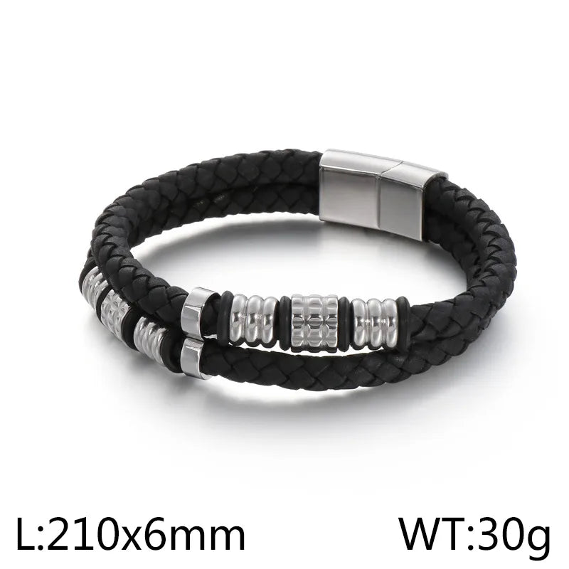Hip-Hop Vintage Style Geometric Pu Leather 18K Gold Plated Men's Bangle