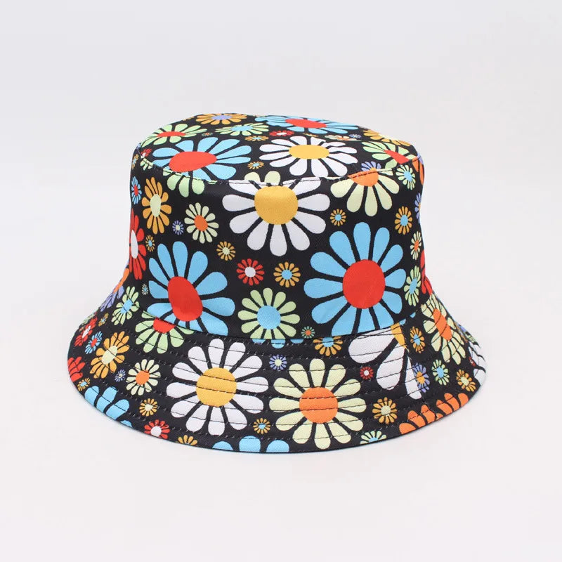 Double-Sided Wearable Fisherman Hat New Style Small Daisy Outdoor Sun Protection Hat Sunflower Full Print Pot Summer Cap