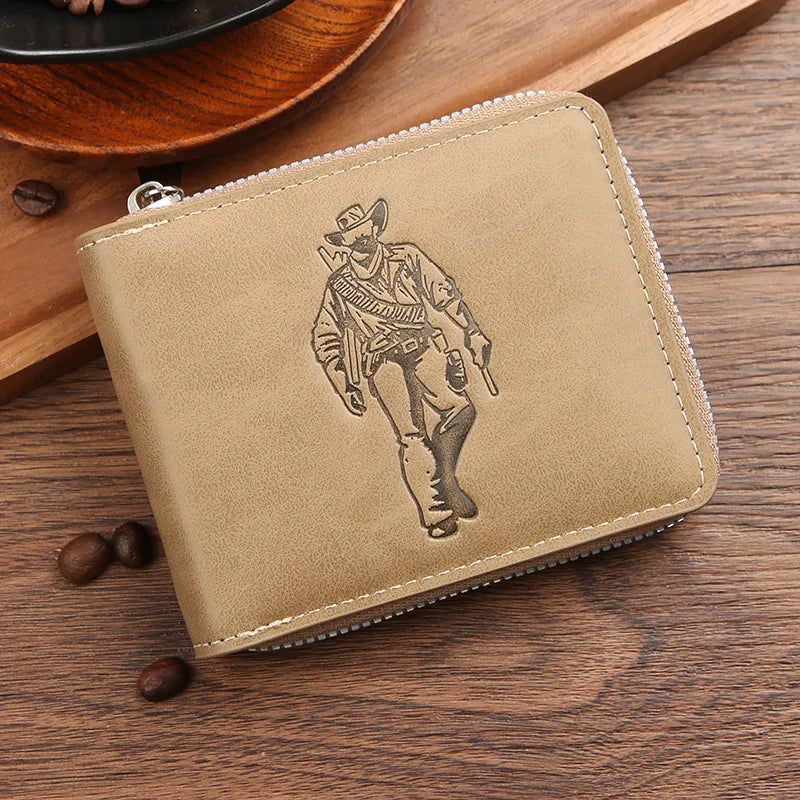 Men's Human Pu Leather Zipper Small Wallets