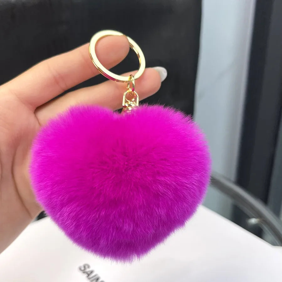 Classic Style Heart Shape Rex rabbit fur Bag Pendant Keychain