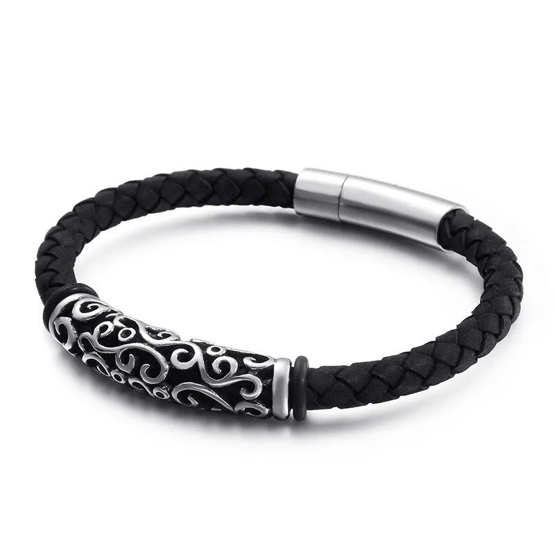 simple style geometric cowhide titanium steel braid men's bracelets