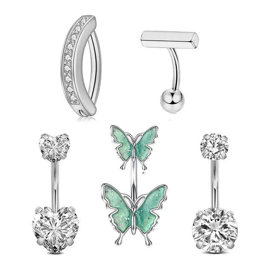 1 Set Belly Rings Simple Style Classic Style Solid Color 304 Stainless Steel Inlay Zircon Belly Rings