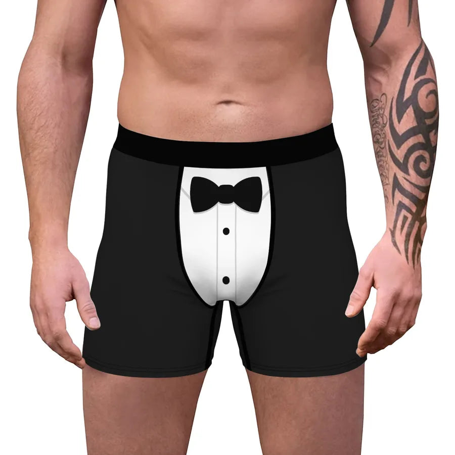 In Stock Wholesale Green Fur Weird Christmas Digital Printing Men's Breathable Underwear Daily Wear Comfortable Stretch Boxers