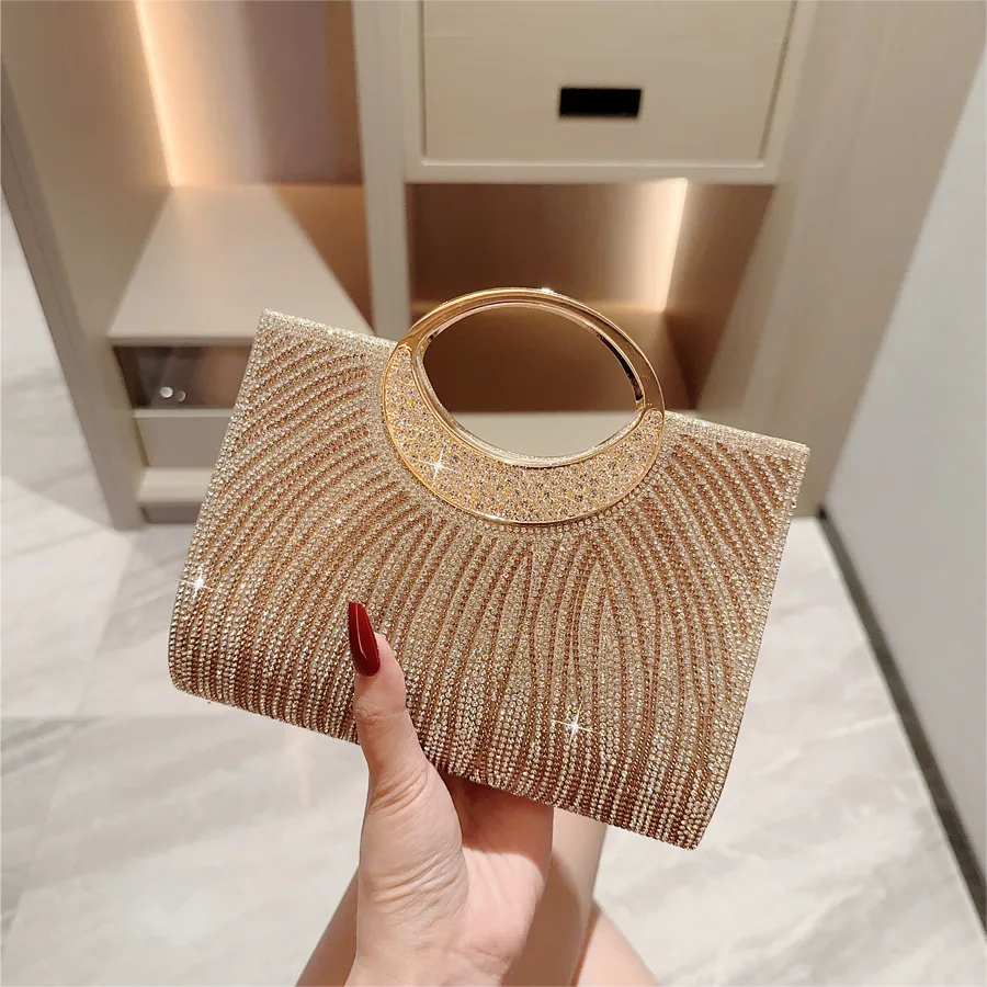 Gold Rhinestone Solid Color Square Evening Bags