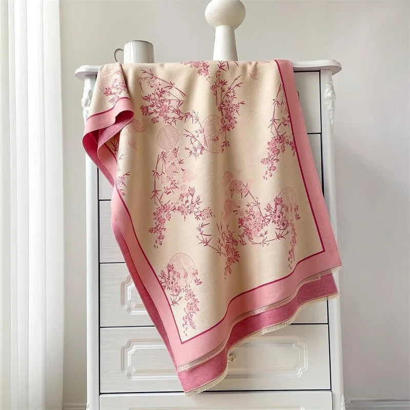 women's retro color block imitation cashmere printing scarf