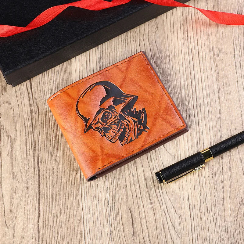 Men's Skull Pu Leather Flip Cover Small Wallets