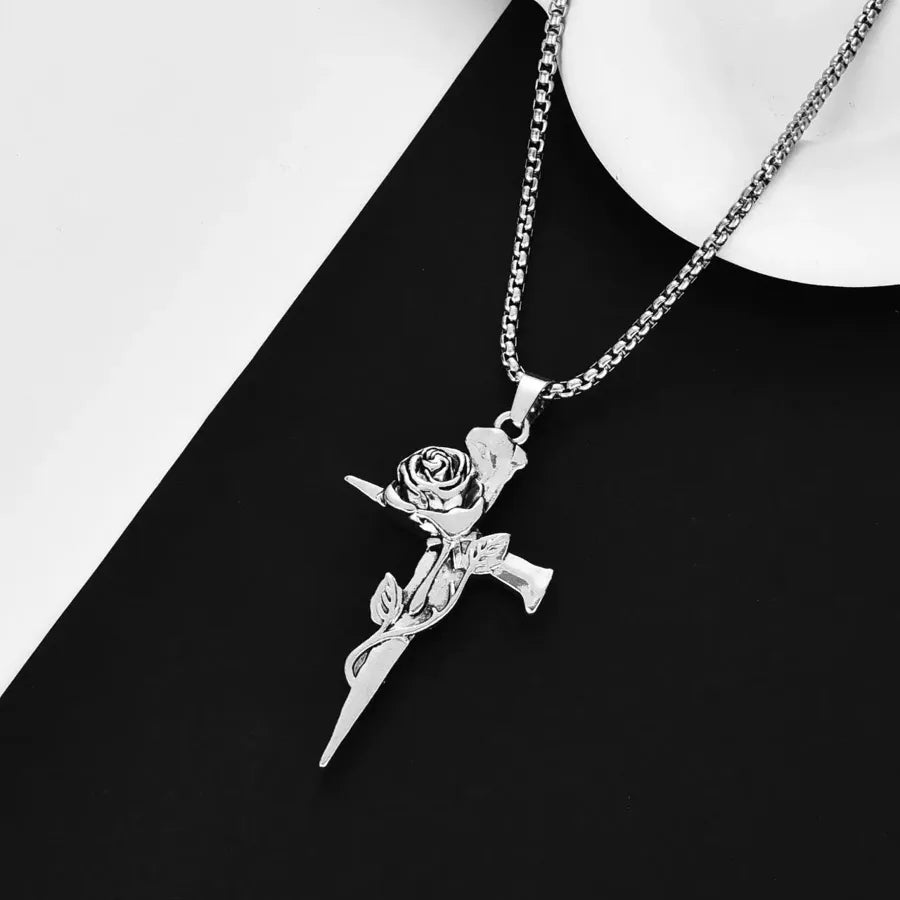 Simple Style Rose Titanium Steel Women's Men Pendant Necklaces
