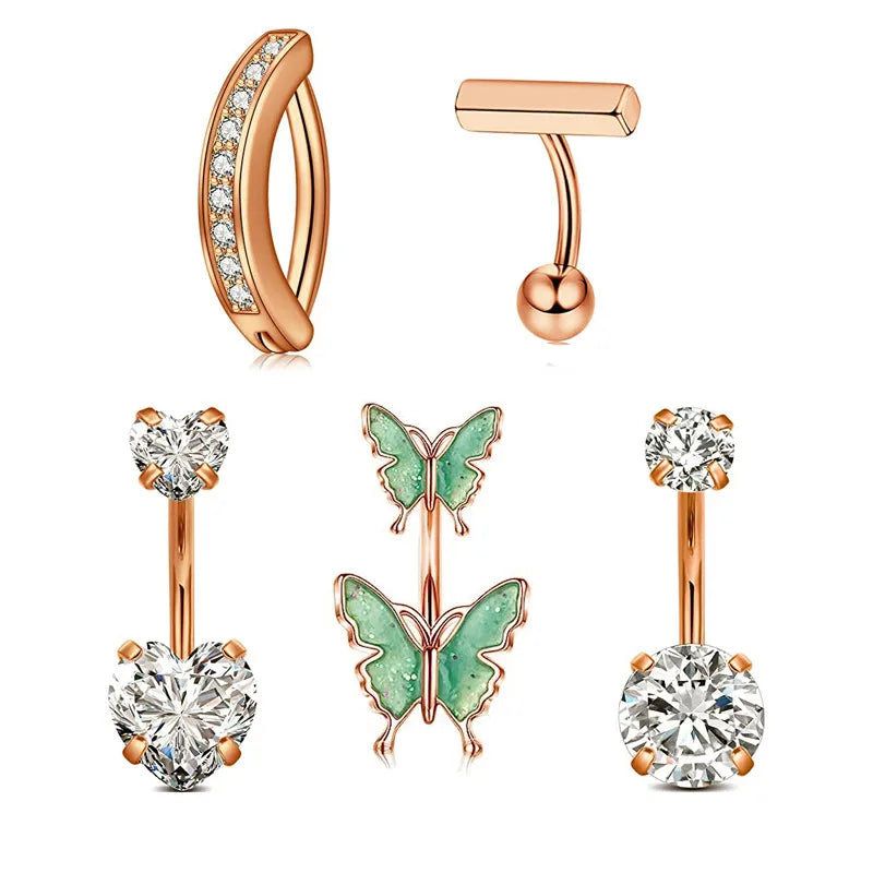 1 Set Belly Rings Simple Style Classic Style Solid Color 304 Stainless Steel Inlay Zircon Belly Rings