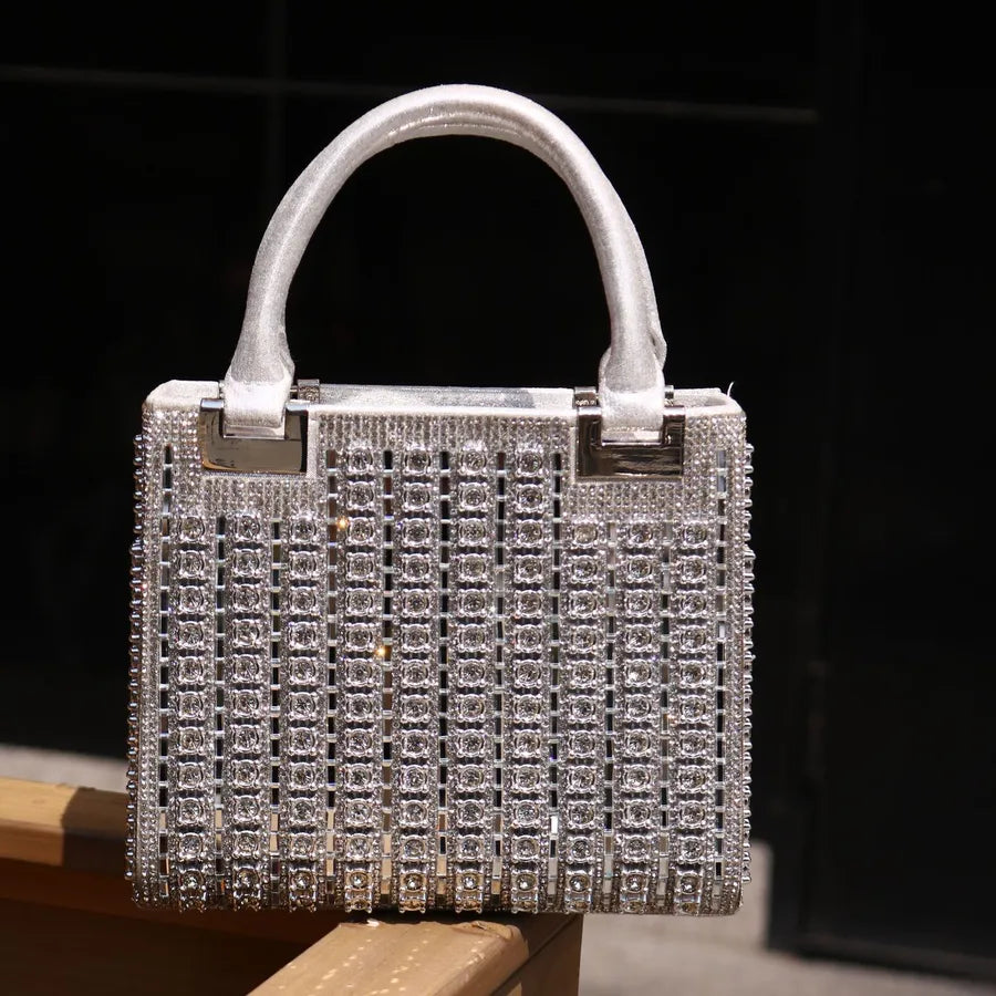 Factory direct diamond-encrusted dinner bag ladies square box hand bag single shoulder slung dress bag