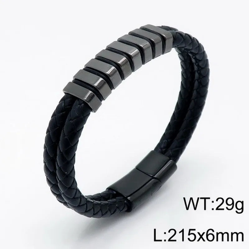 Hip-Hop Retro Color Block Stainless Steel Pu Leather Plating 18K Gold Plated Men's Bangle
