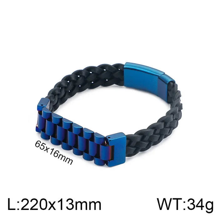 hip-hop punk geometric color block titanium steel plating braid men's bangle