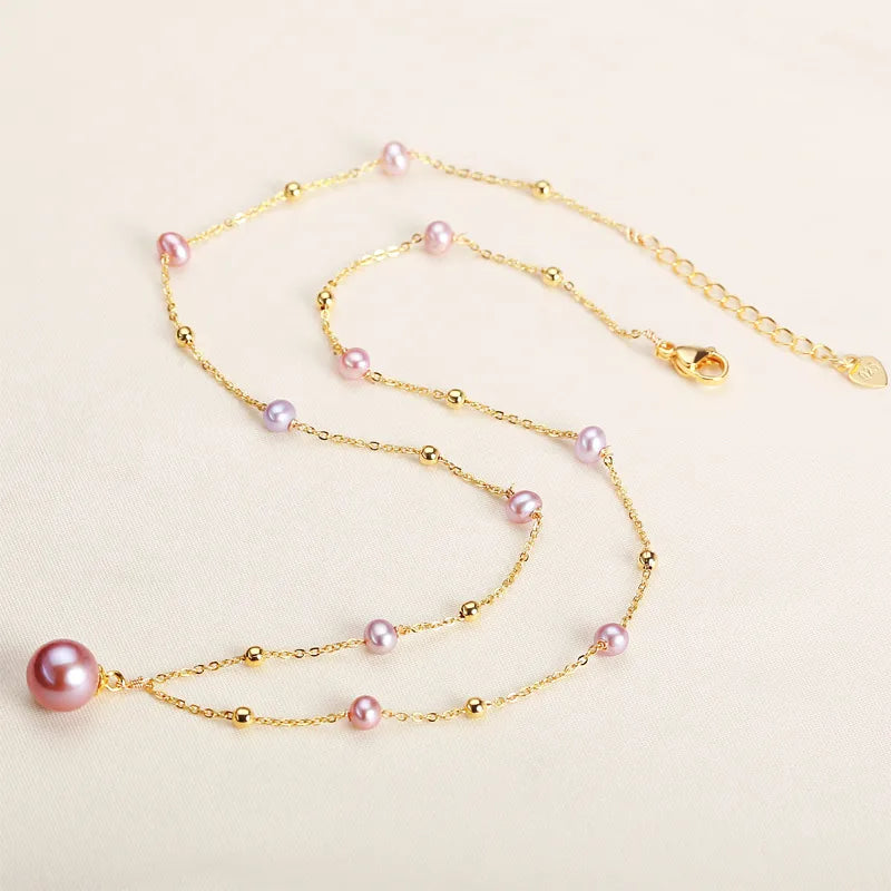 Freshwater Pearl Copper cable chain Geometric Pendant Necklace