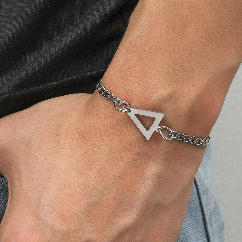 Simple Style Triangle Solid Color Titanium Steel Plating Men's Bracelets