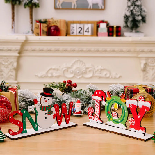 Christmas Cartoon Style Letter Snowman Wood Party Ornaments