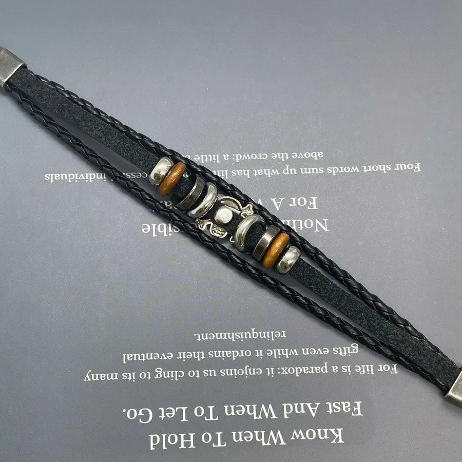 Retro Geometric Pu Leather Alloy Woven Chain Wrap Bracelets Wholesale