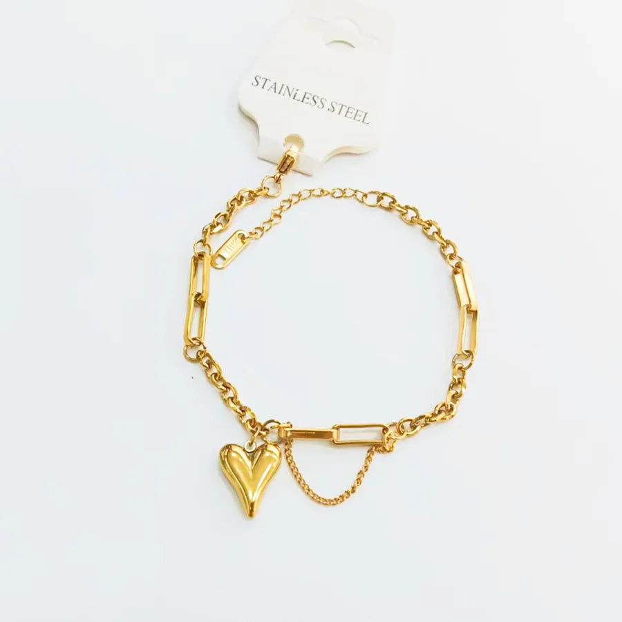 Casual Elegant Simple Style Love Heart Shape Smiley Face 304 Stainless Steel Zircon Paperclip Chain cable chain Bracelets In Bulk