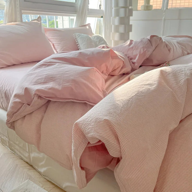 water wash cotton bed four-piece set small fresh naked sleeping bed sheet quilt cover student dormitory three or four-piece set Wholesale