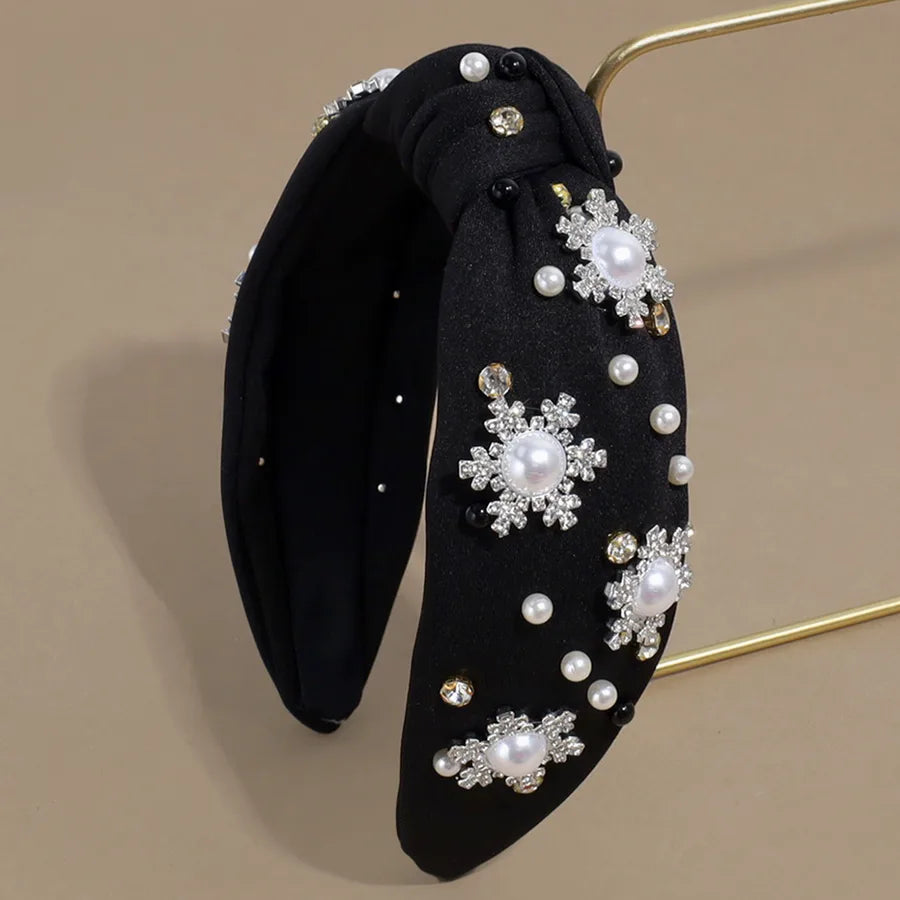 Elegant Christmas Themed Water Diamond Snowflake Hairband Versatile Wide Edge Knot Design Style Women's Headwear