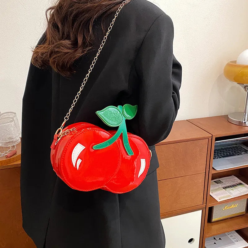 Women's Medium Pu Leather Cherry Cute Chain Square Zipper Crossbody Bag