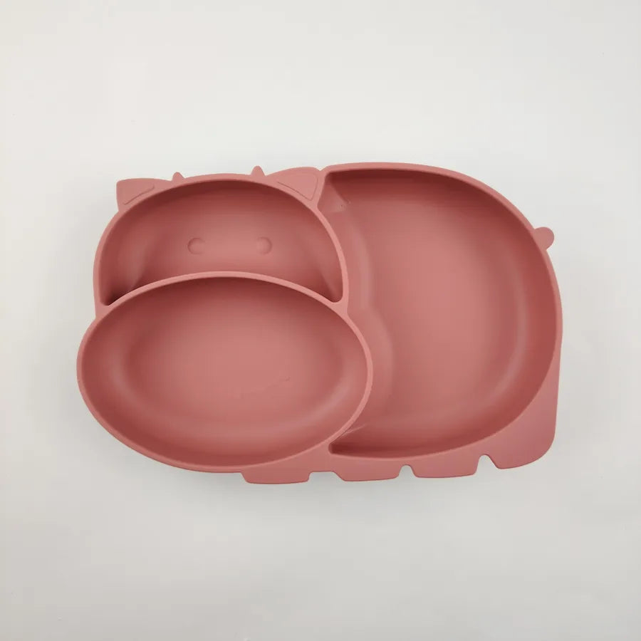 special baby cartoon plate suction cup silicone cattle grid plate special plate for eating baby food supplement plate