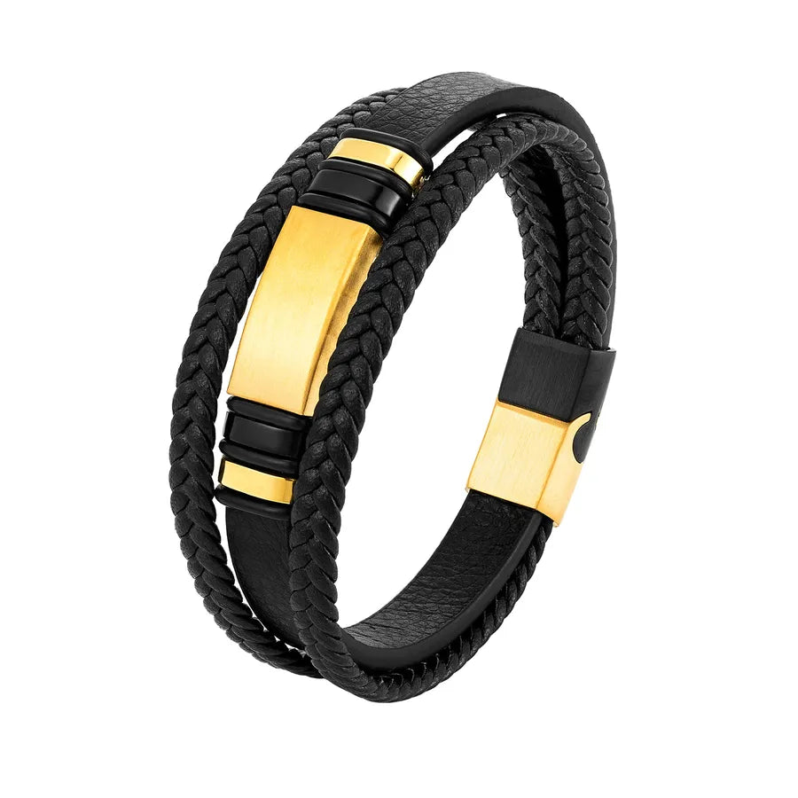 Exaggerated Geometric 316L Stainless Steel Pu Leather Men's wristband Men Cord & Leather Bracelets