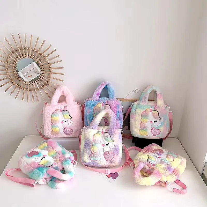 Color Plush Cartoon Cute Girl Shoulder Crossbody Bag Large Capacity Girl Handbag New