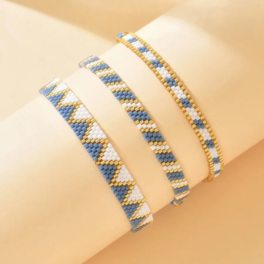 Elegant Bohemian Beach Gradient Color Mesh Lingge Nylon Glass Seed Bead Woven Chain Slider Clasp Closure Beaded Bracelets Wholesale