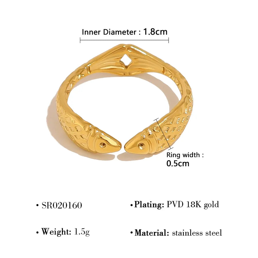 Wholesale Jewelry Marine Style Beach Commute Conch Shell Fish 304 Stainless Steel 18K Gold Plated Plating Open Rings