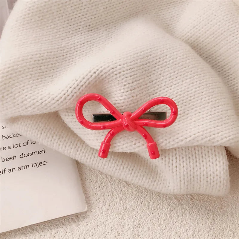 Pink Polka Dot Butterfly Knot Hair Clip Women's Forehead Bangs Clip Side Duckbill Clip Fringe Hairdressing Accessories