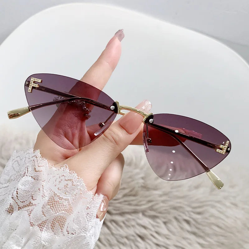 Basic Simple Style Solid Color Ac Cat Eye Frameless Women's Sunglasses