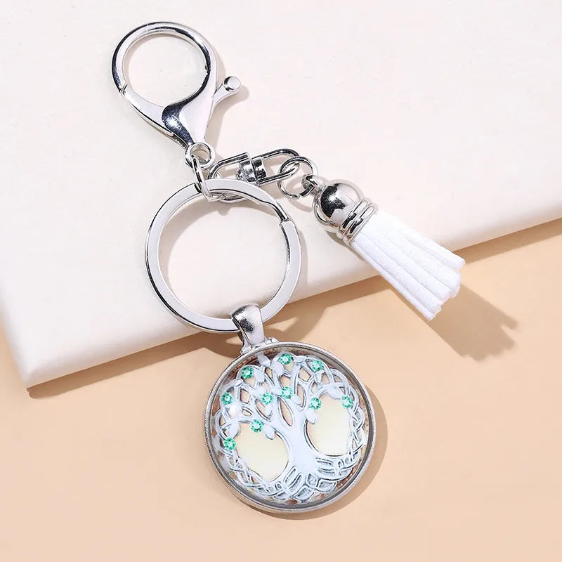 artistic tree alloy inlay artificial gemstones unisex keychain