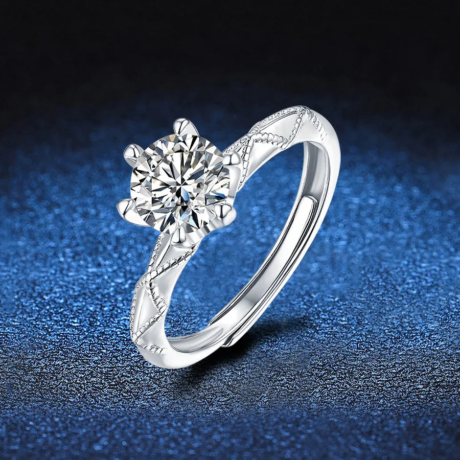 1.0ct Moissanite 925 Sterling Silver Rings GRA Certificate Round Brilliant Cut Geometric White Gold Plated Rings