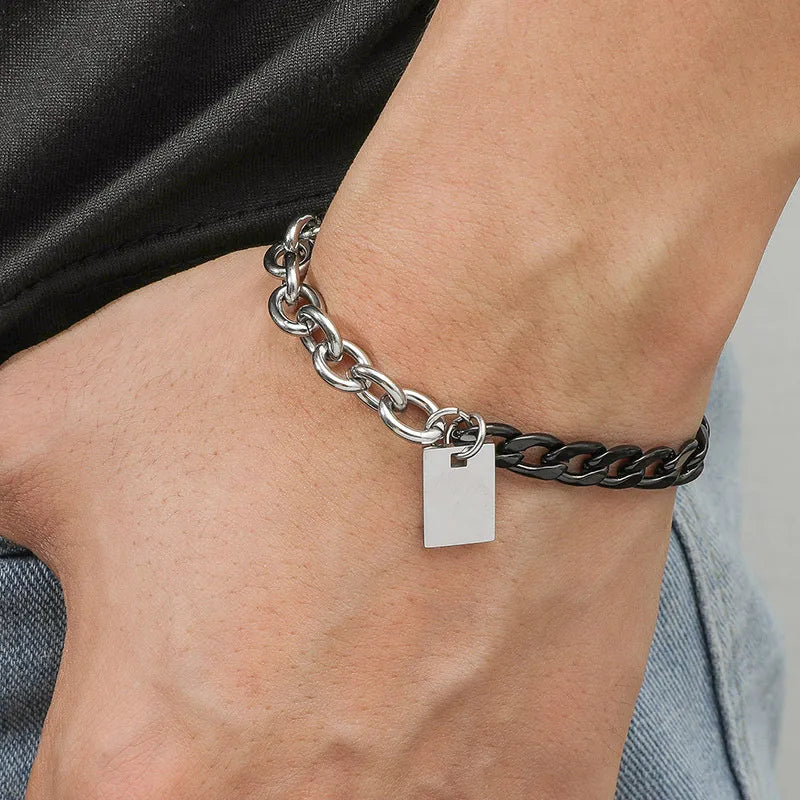 Simple Style Rectangle Titanium Steel Plating Men's Bracelets