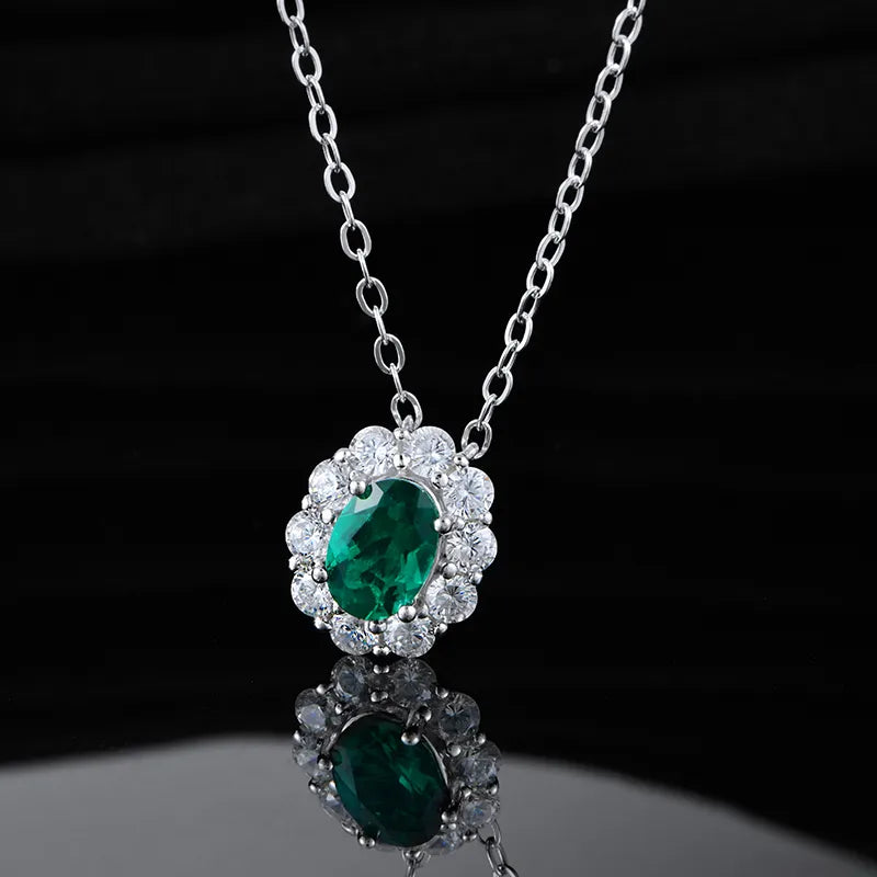1 Piece 925 Sterling Silver Geometric May Birthstone Emerald High Carbon Diamond White Gold Plated cable chain Rings Necklace
