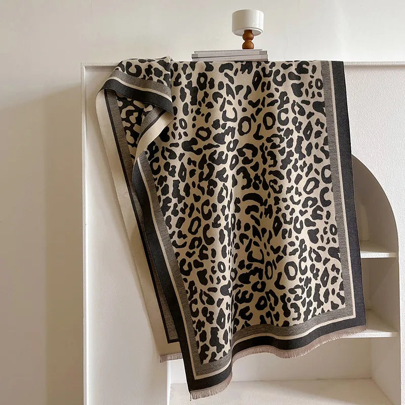Unisex Simple Style Leopard Imitation cashmere Scarf