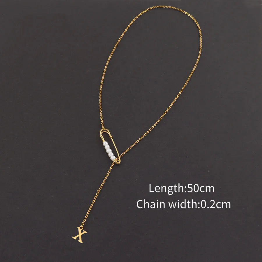 Wholesale Jewelry Simple Style Classic Style Pin Letter 201 Stainless Steel 304 Stainless Steel Copper cable chain Pendant Necklace